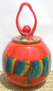 3. Round Red Blown Glass Lidded Jar