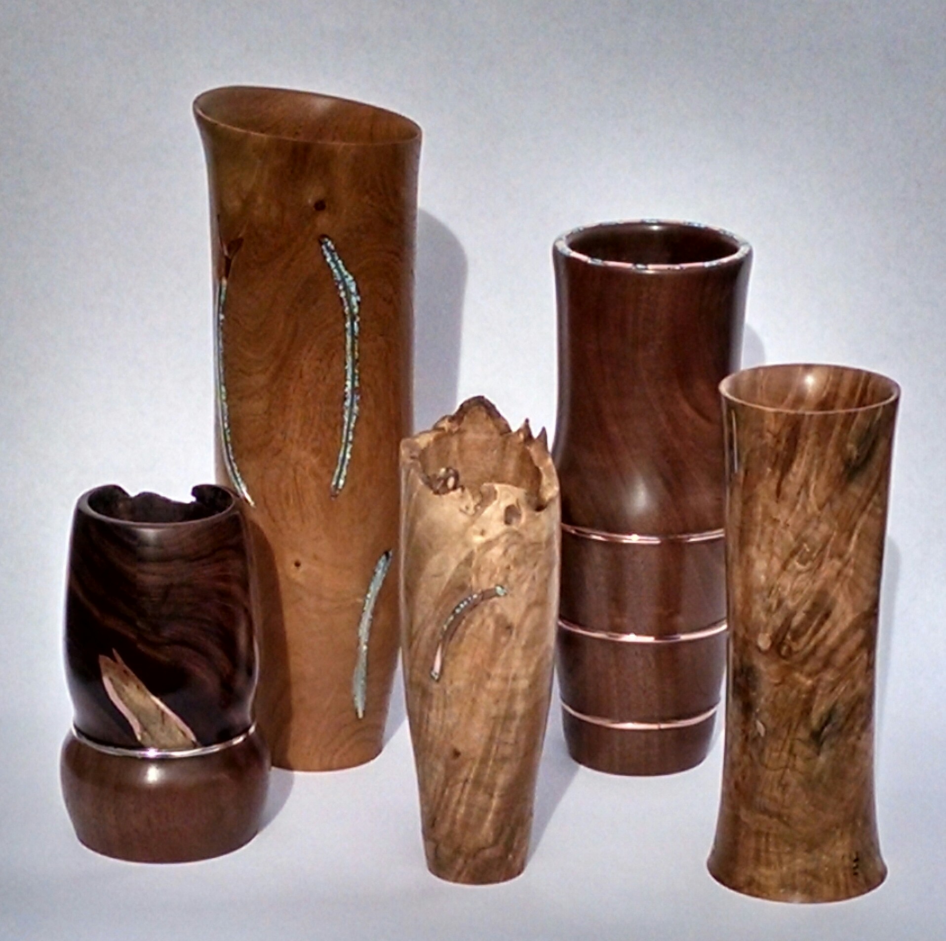 Hand-Turned & Inlaid Wood Vases