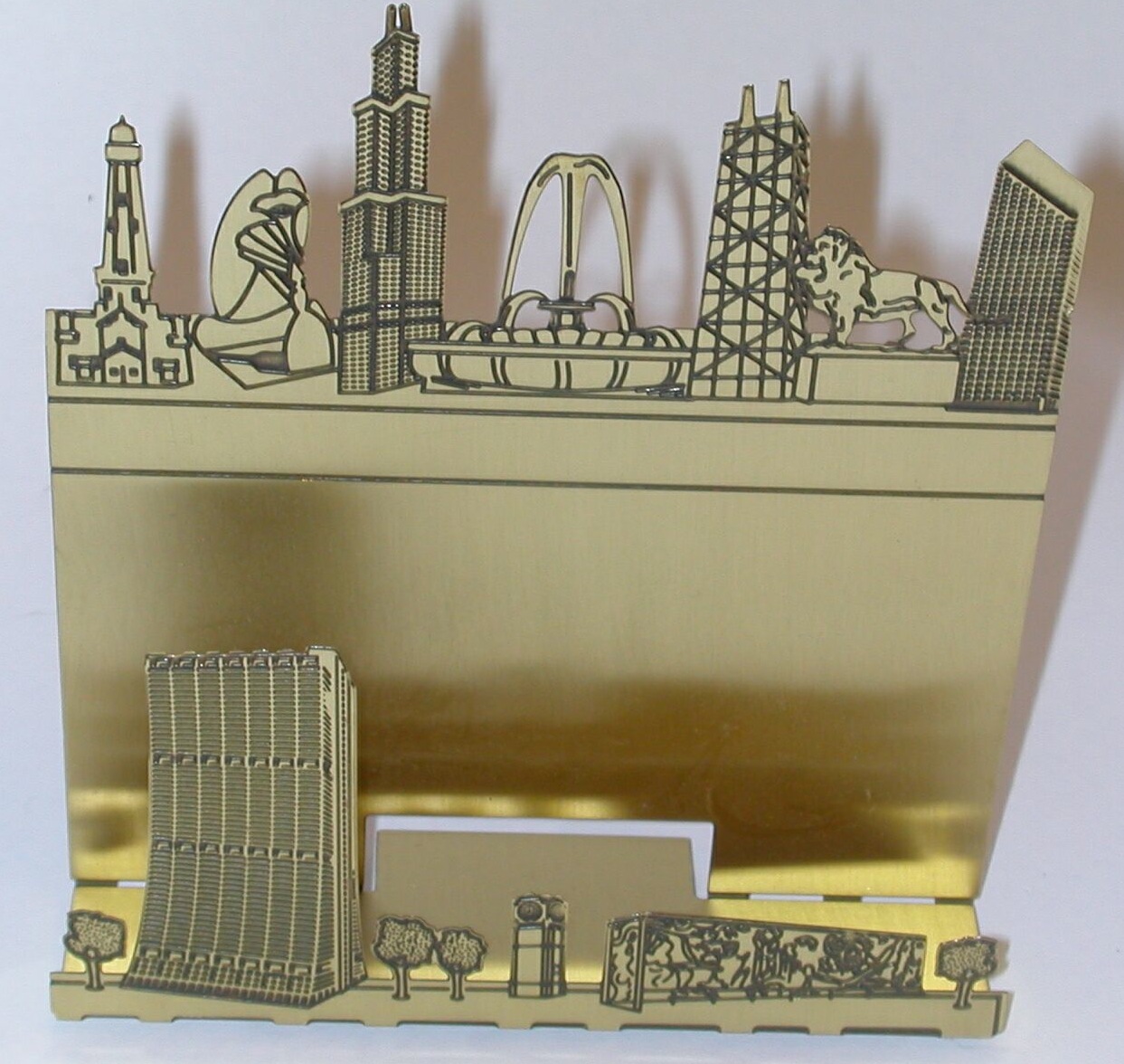 Etched business card holder, brass.