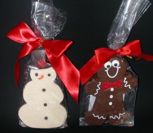 Snowman and Gingerbread on black emailable