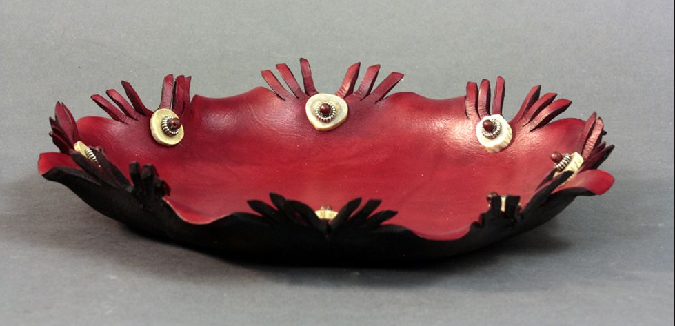 Large Red Bowl with Florets and Antler Buttons