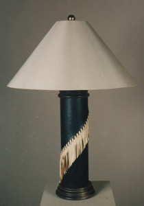 Leather rnd lamp green w beige