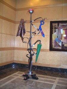 Coat Rack, 2 mb Hammered Copper, Glass